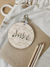 Load image into Gallery viewer, Kids Personalised Dinosaur Name Tag Keyring