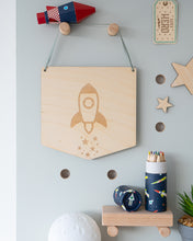 Load image into Gallery viewer, Wooden Rocket Kids Wall Banner
