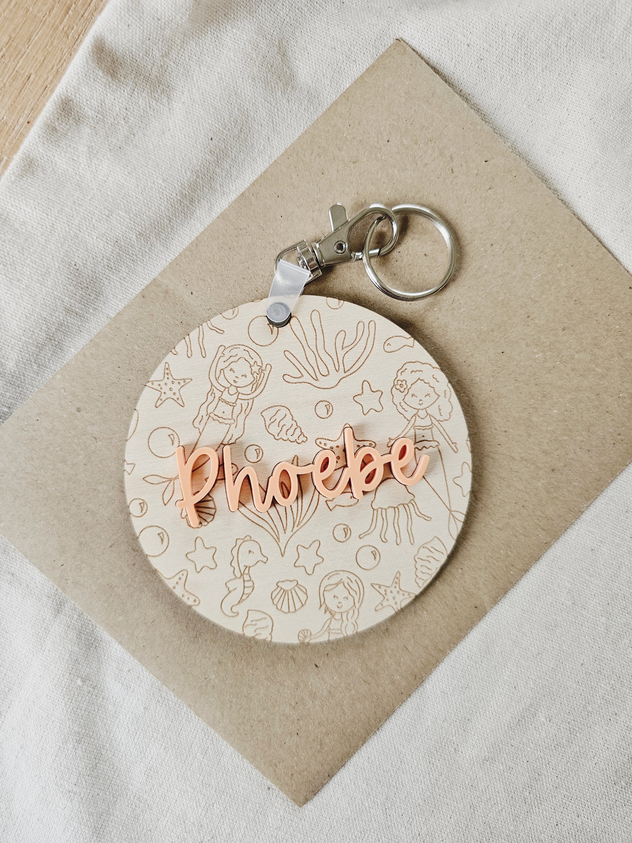 Kids Personalised Mermaid Name Tag Keyring