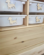 Load image into Gallery viewer, Wooden Dachshund Toy Storage Label
