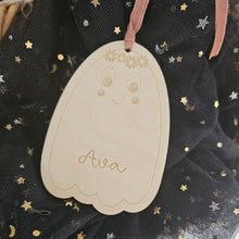 Load image into Gallery viewer, Floral Ghost Decoration | Wooden Halloween Gift Tag
