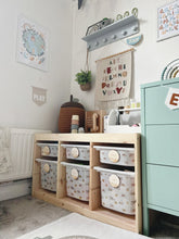 Load image into Gallery viewer, Wooden Toy Storage Labels - Cow Print Design
