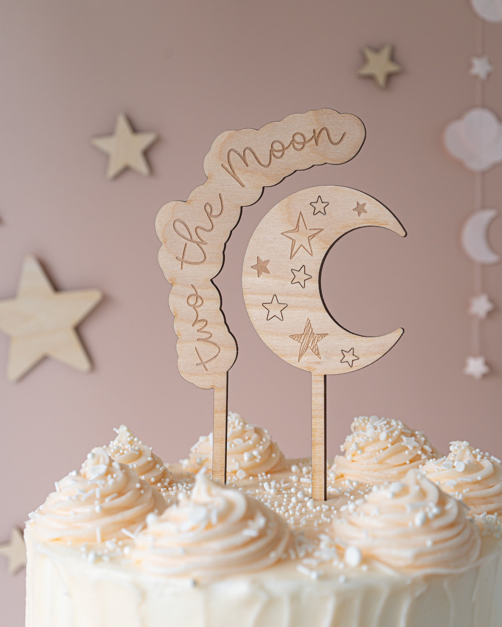 Two The Moon Wooden Cake Topper Set